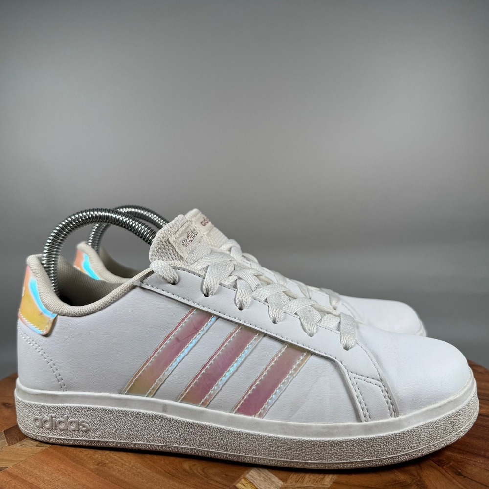 Adidas Grand Court 2.0 Womens 6.5 Youth 5 White Iridescent Sneakers GY2326